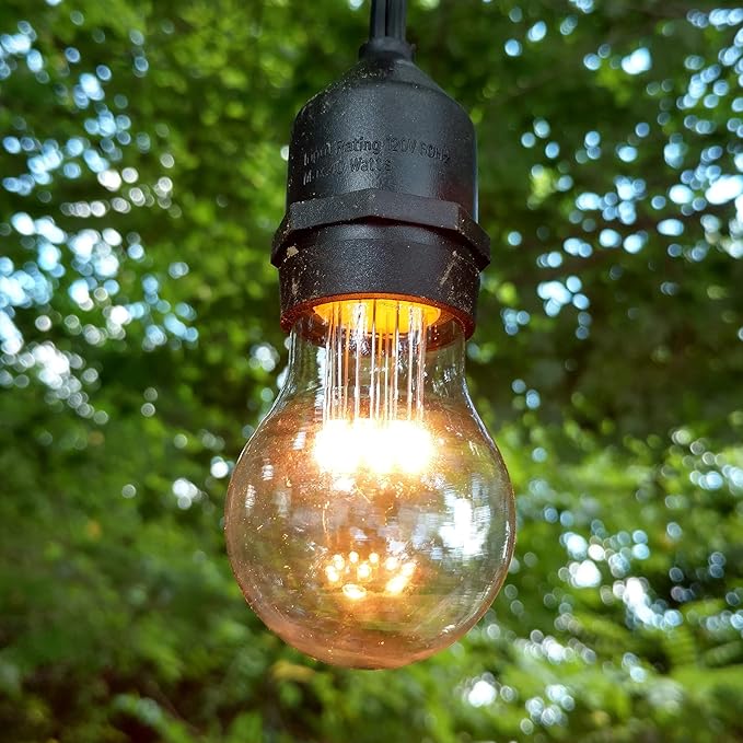 Hometown Evolution, Inc. E26 Commercial String Lights with 16 Gauge Wire (24 Foot 12 Socket, A15 LED 9 Diode 1 Watt Bulbs)