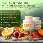 100% Organic Fruits and Veggies Supplement (USDA Organic - Made in USA) 180 Potent Fruits and Vegetable Capsules for Energy Boost & Daily Fruit and Vegetable Vitamins - Vegan, Non-GMO, Gluten-Free