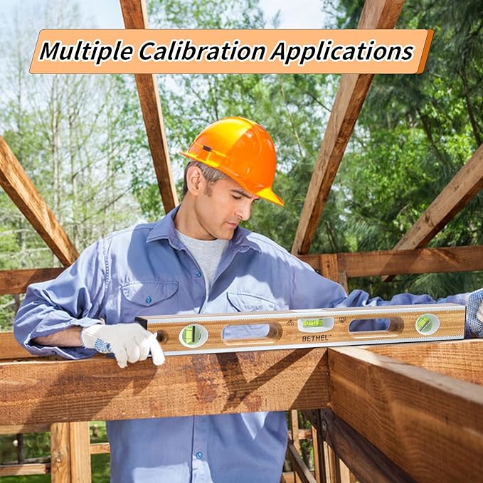 BETHEL Bamboo Level, 24 Inch Level & Tool Solid Block Acrylic Vials, Resists Mortar Adhesion, for Masonry Application and General Leveling (Light)