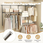 Giantex Closet Organizer System, 4-8 FT Wall-Mounted Closet Shelves and Rod, Adjustable Closet Organization w/ Hanging Rod, DIY Expandable Modular Metal Wire Shelving for Laundry Bedroom (Grey)