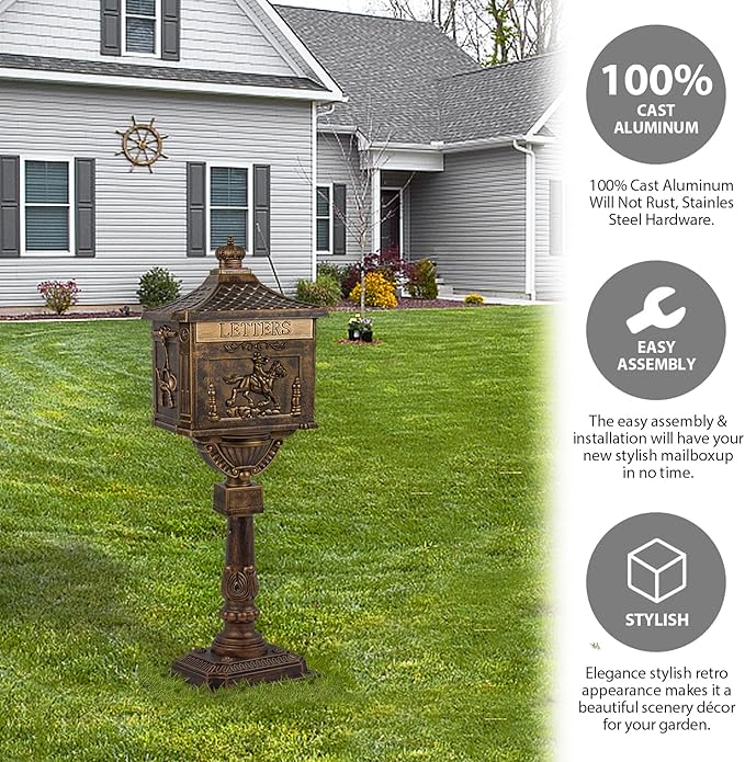 Polar Aurora Mailbox Cast Aluminum Bronze Mail Box Postal Box Security Heavy Duty New