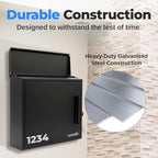 SereneLife Outdoor Wall Mailbox | 0.46 Cubic FT Locking Mailbox | Easy Installation, Secure Lock Mechanism | Ideal for Residential or Commercial Use | Wall Mountable 13.77" x 4.52" x 12.99 | Black