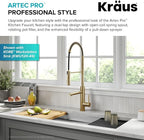 KRAUS Artec Pro Commercial Style Pull-Down Single Handle Kitchen Faucet with Pot Filler in Brushed Brass, KPF-1604BB