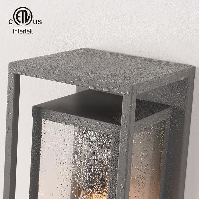 mirrea 14" Classic Outdoor Wall Sconce 1 Light in Rectangular Metal Frame and Clear Glass Shade Waterproof Porch Light Patio Light Pack of 2 (Matte Gray)