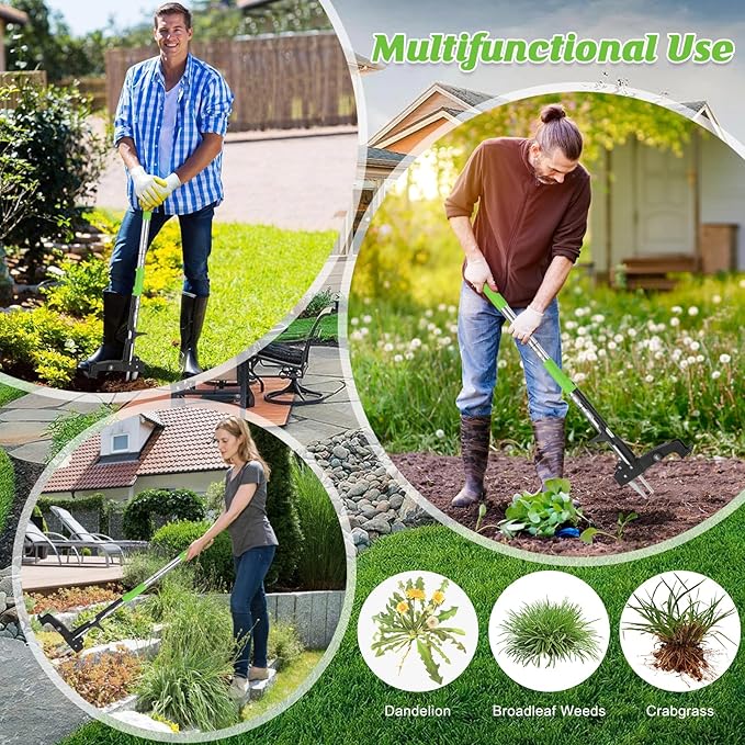 4-Claw Weed Puller Tool Stand Up Heavy Duty, 40'' Long Weeding Tool with Long Handle Stainless Steel Claws Gardening Weed Pulling Tool for Lawn and Garden [ 2024 Upgrade Version]