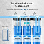 PUREPLUS 4.5"x20" 3-Stage Whole House Water Filter Cartridges, Sediment, Granular Activated Carbon, and Activated Carbon Block, Replacement for F3WGB32BM, AP810-2, GAC-20BB, FG25B-KS, EPM-20BB, FC25B