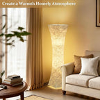 GyroVu Floor Lamp for Living Room, 47“ 3-Color Temperature Standing Corner Floor Lamps, Modern Column Floor Light with White Fabric Shade for Bedroom, Home Office, Kids Room, 2 Bulbs Include