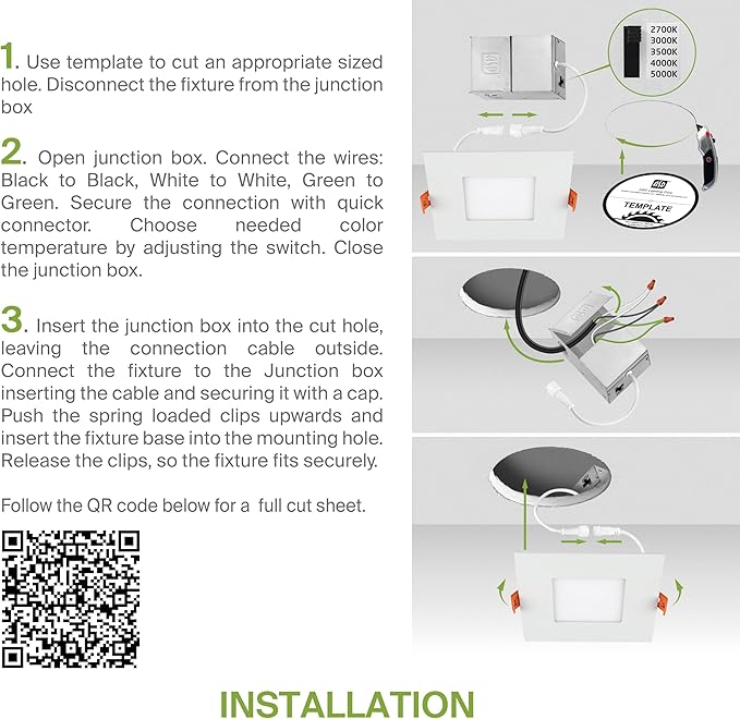 ASD 6 Pack LED Recessed Square Ceiling Light 6 Inch with Round Back, 5 CCT 2700K-5000K, Ultra-Thin Dimmable Wafer Lights with Junction Box, 15W 1266LM Canless Recessed Lighting, Slim LED Downlight, UL