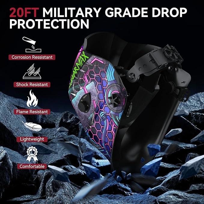 ARCCAPTAIN Large Viewing Screen Welding Helmet, 1/1/1/1 Top Optical Clarity Auto Darkening Welding Hood, 4 Arc Sensor 1/25000s Response Time True Color Weld Hood Helmet HSH-S800 Cyberpunk