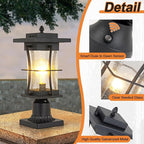 Dusk to Dawn Outdoor Post Light Fixture Waterproof Pole Mount Light with Pier Mount Adapter, Black Finish with Seeded Glass Outdoor Post Lantern for Patio, Garden, Porch and Backyard