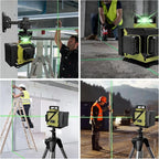Laser Level 360 Self Leveling, 3x360° 3D Green Line Laser Level for Picture Hanging, Rechargeable Lazer Level with Type-C Charger, 2 * 3600mAh Batteries, Magnetic Rotating Stand and Hard Case