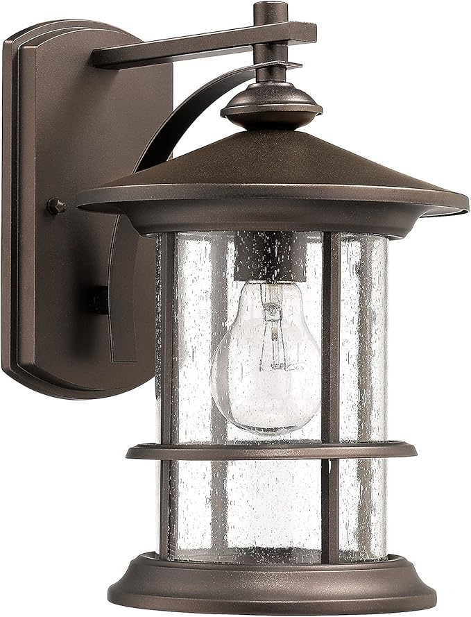 MICSIU Oil Rubbed Bronze Outdoor Light Sconces Wall Mount, Clear Seedy Glass Large Exterior Porch Wall Lantern, 12.5" Outside Lights for House, Front Porch, Patio, Backyard
