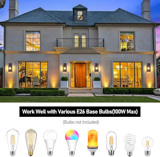 BesLowe Outdoor Wall Light Fixtures, Exterior Waterproof Wall Lanterns, Brown Porch Sconces Lighting with E26 Sockets, Modern Outside Lights for House Patio Front Door Entryway, 2-Pack