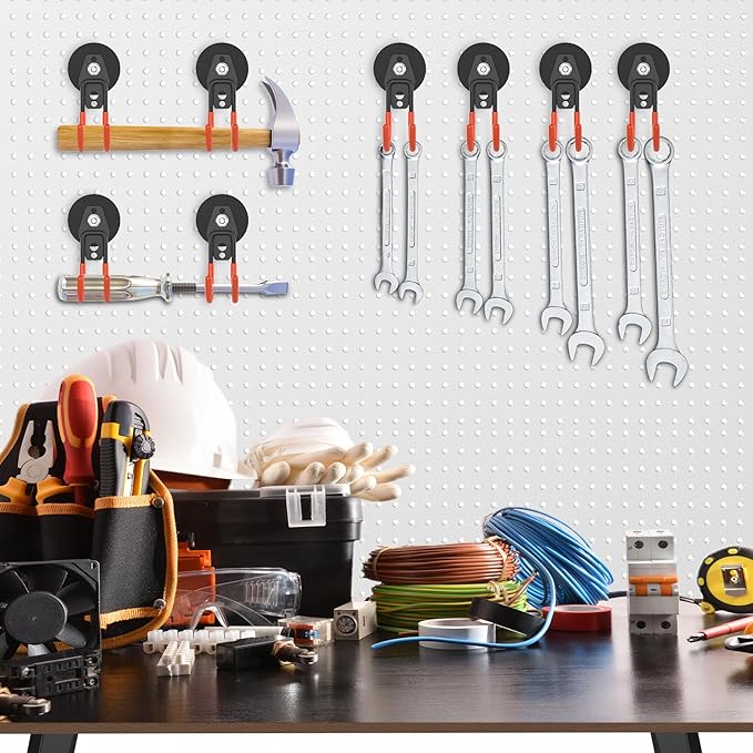 Heavy Duty Storage Magnetic Utility Hooks Large Garage Magnet Hooks with Anti-Slip Coating for Metal Cabinet,Pegboard,Garage Shelve,Garden Tools (4PCS 2.59'' Orange)