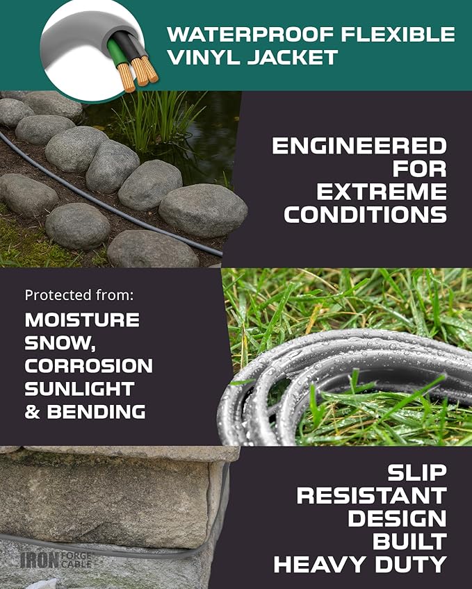 Iron Forge Cable Gray Outdoor Extension Cord 6 ft, 16/3 SJTW 6 Foot Grey 3 Prong Extension Cord Outdoor & Indoor, Weatherproof 13 Amp Heavy Duty Power Cable