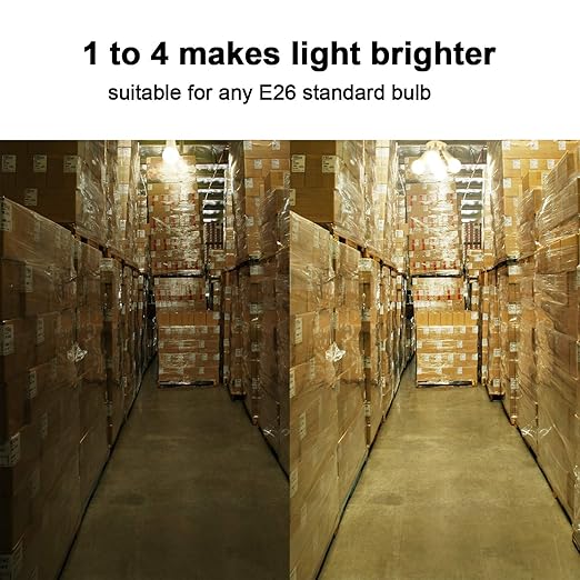 DiCUNO 4 in 1 E26 Light Socket Splitter Adapter, Standard Base LED Bulbs Converter, 360 Degrees Adjustable 180 Degree Bending, 4 Way Bulbs Socket Holder