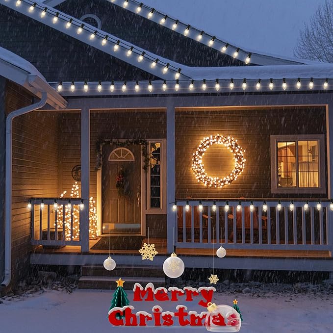 C9 Christmas Replacement Light Bulbs, White Christmas Bulb Frosted White Night Light for Indoor Outdoor Patio Xmas Halloween Party String Light, 7W Incandescent, C9/E17 Intermediate Base, 25 Pack