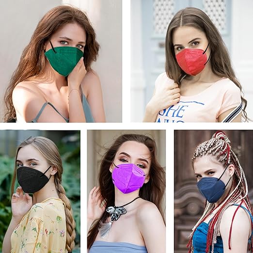 HUHETA 50 Packs KN95 Face Mask 5-Ply Breathable & Comfortable Filter Safety Mask (50PCS-MTC II Color)