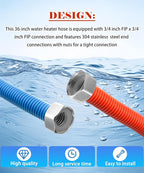 36 inch Flexible Stainless Steel Corrugated Water Heater Connector,3/4" FIP x 3/4" FIP Water Heater Supply Lines Fit For Water Softener Hot &Cold Water Hose