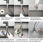 Single Handle Kitchen Faucet with Pull Down Sprayer Modern Stainless Steel Arc Kitchen Faucet Brushed Nickel, Commercial Kitchen Sink Faucet with Deck (Matte Black, with Pull Down Sprayer)