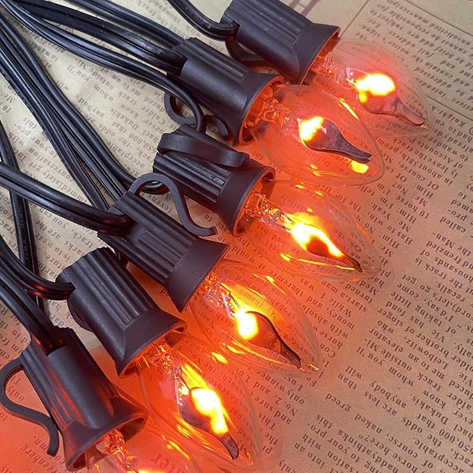 SUNSGNE C7 Flicker Flame Light Bulbs, 1 Watt Clear Chandelier Flickering Decorative Bulb Halloween Christmas Party Indoor Outdoor Decorations with Orange Glow, E12 Candelabra Base, 25 Pack