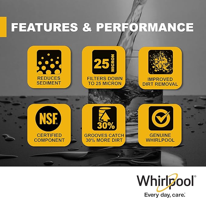 Whirlpool 10" x 4.5" Whole House Large Capacity Sediment Filter WHKF-GD25BB, NSF Certified 25 Micron Filtration, 6-Month Life, Replacement Cartridge Fits Most Home Standard Filter Housings