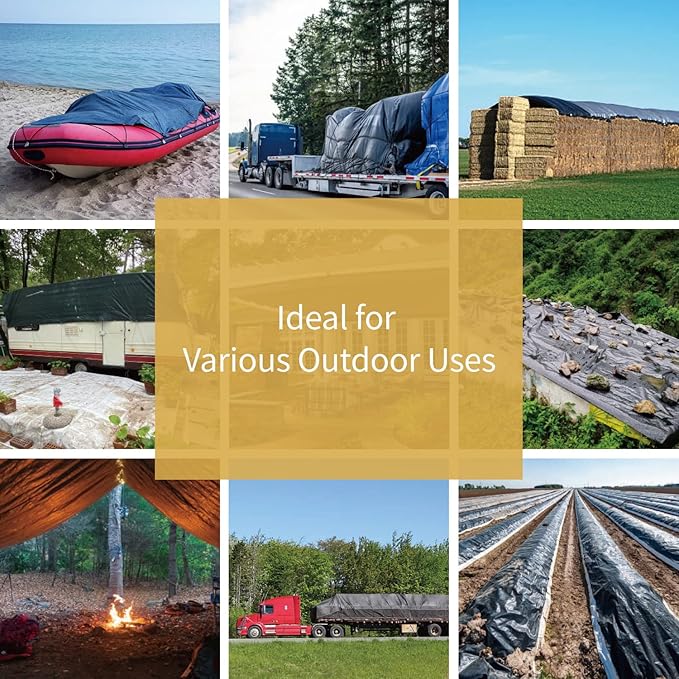 GUARD SHIELD Tarps Heavy Duty Waterproof 12x20 Feet Black Poly Tarp Cover Outdoor Thick UV Resistant Tarpaulin with Grommets 10mil