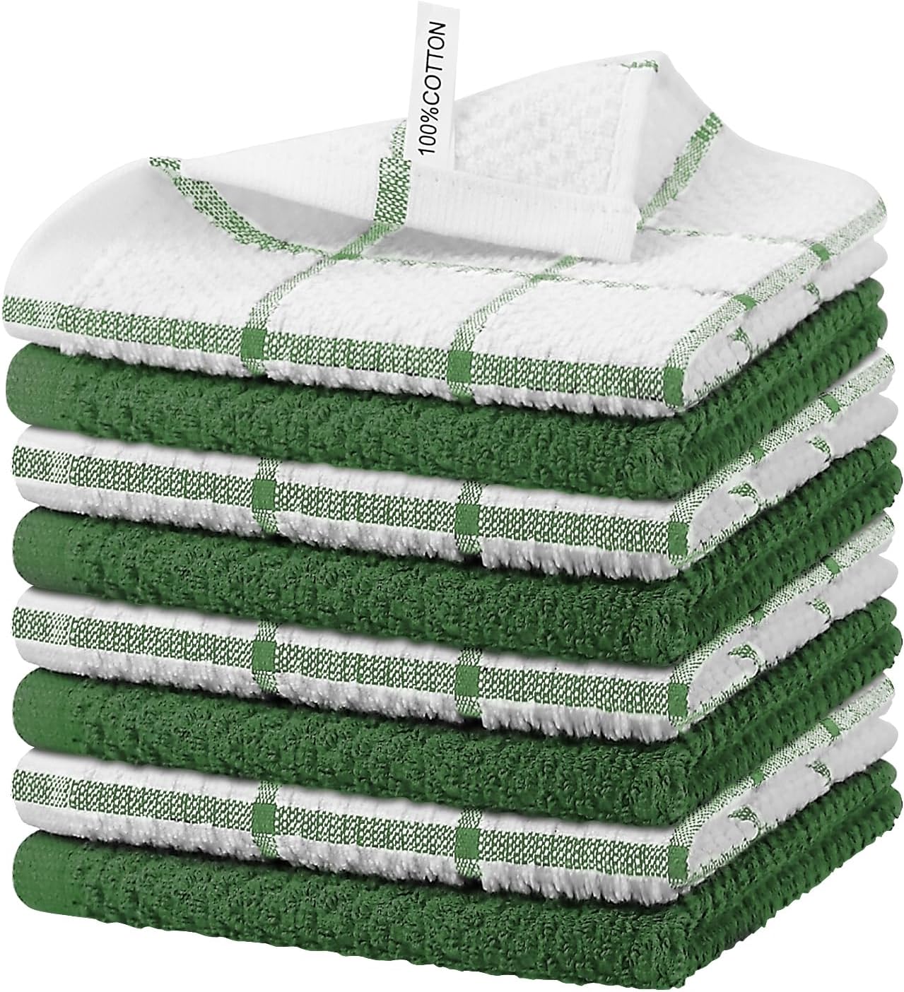 Nialnant 8 Pack Dish Cloths for Washing Dishes, 100% Cotton Reusable Cleaning Rag, Quick Drying Dish Towels for Kitchen,12x12 Inches,Green