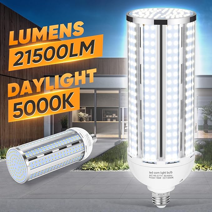 4 Pack 150W Corn LED Light Bulb,Fanless 5000K Daylight(1500 Watt Equivalent) E26/E39 Large Mogul Base LED Cob Lamp 21,500LM for Outdoor Indoor Garage Warehouse Factory Workshop Street Backyard