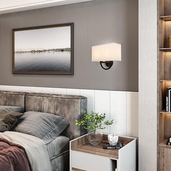 Industrial 2-Lights Wall Sconce Fixtures with White Textile Shade, Vintage Double Head Wall Light Lamps Decor for Hallway Bedroom Living Room Bathroom Corridor