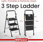 HBTower Step Ladder, Folding Step Stool with Wide Anti-Slip Pedal, Sturdy Steel Ladder, Convenient Handrail, Lightweight, Portable Steel Step Stool