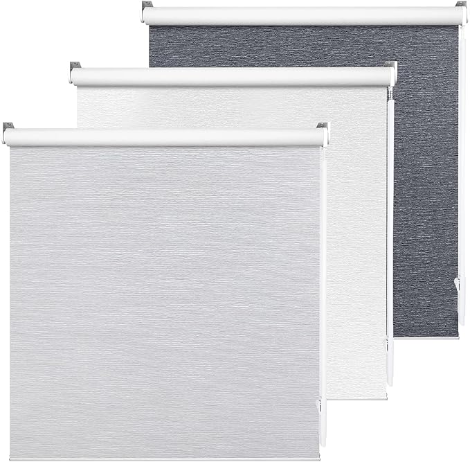 ALLBRIGHT 100% Blackout Roller Blinds Woven Shades with Striped Jacquard, Cordless Window Shades, UV Protection Fabric, Easy-Install for Indoor Home & Office, Grey, 51" W x 72" H