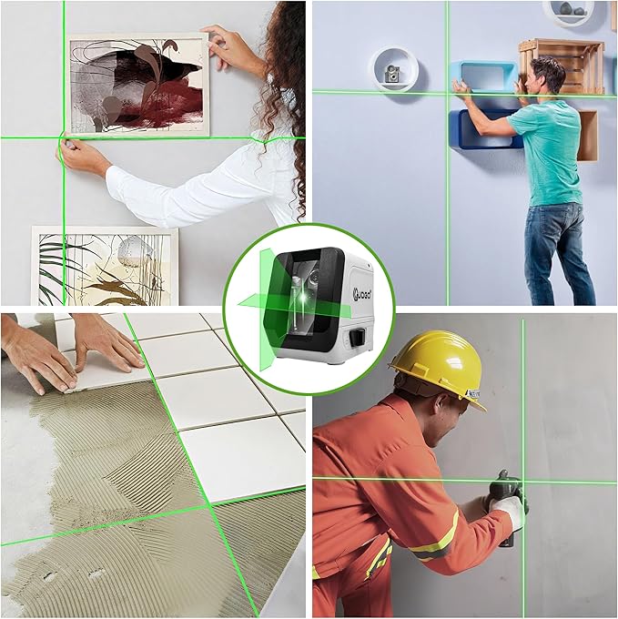 Laser Level, Self Leveling Green Cross Line Lazer Level, Lazer Leveler Tool for Picture Hanging with Brightness Adjustment, Magnetic Bracket Carrying Case Battery Included