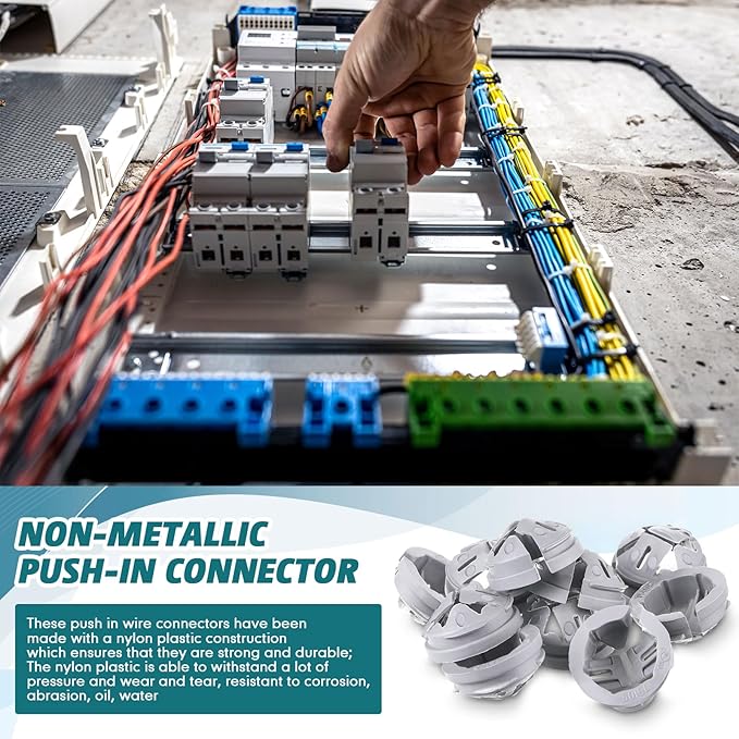 Sintuff 50 Pcs 3/8 in. - 1/2 in. Non Metallic Button Push-in Bulk Connector Gray Nm Cable Connector Electrical Conduit Fittings Fits for 1/2 Inch Knockouts