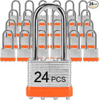 Padlocks with Same Key, LQYN 24 Pcs Laminated Keyed Padlock (1-9/16", 40mm), Keyed Alike Locks, Long Shackle, for Storage Locker, Hasp Latch, Toolbox, Sheds