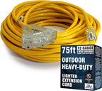 Outdoor Extension Cord Waterproof (75 ft) 12 Gauge Heavy Duty Extension Cord Splitter - Lighted Outdoor Extension Cords with Multiple Outlets - Watts Wire - 75' Grounded - extensiones electricas