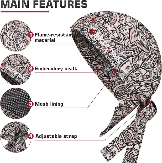 ARCCAPTAIN 2PC Welding Cap, Protective Welders Cap, Welding Hats for Men, Fireproof Cotton and Durable for Safety, Dollar, L Size