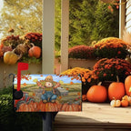 Fall Scarecrow Decorative Mailbox Covers Magnetic Standard Size 21x18 Autumn Pumpkins Maple Leaves Mailbox Wraps Cover Harvest Fall Letterbox Cover for Garden Yard Outdoor Decor