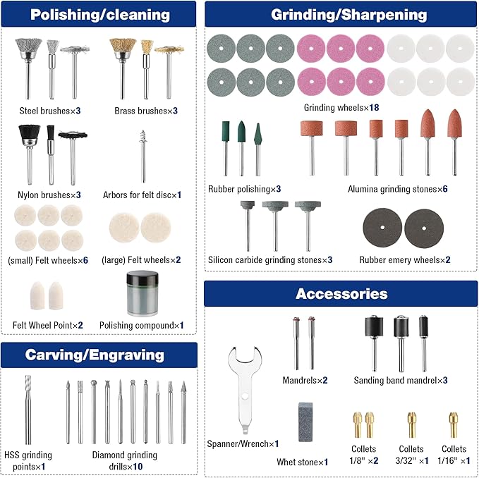 WORKPRO 476PCS Rotary Tool Accessories Kit, Rotary Tool Bits for Easy Cutting, Sanding, Grinding, Carving, Polishing, Drilling and Engraving