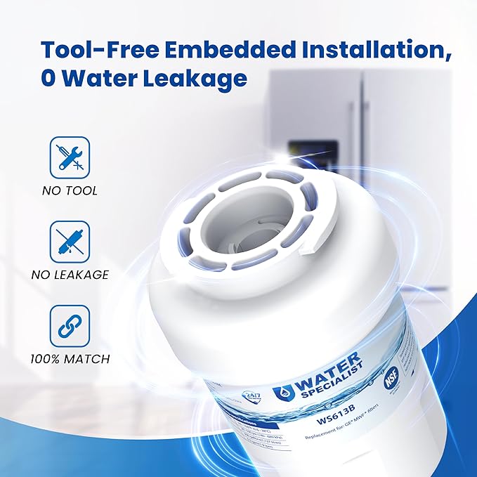 Waterspecialist WS613B Replacement for MWF®, SmartWater® MWFP, MWFA, GWF, HDX FMG-1, WFC1201, GSE25GSHECSS, PC75009, RWF1060, Kenmore® 9991 Refrigerator Water Filter, 3 Filters