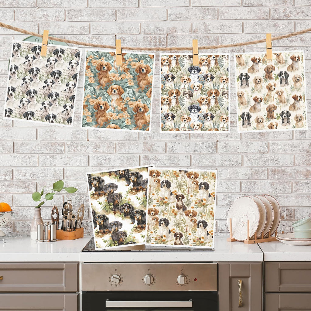 Swedish Dishcloths for Kitchen, 6PCS Cute Dog Swedish Dish Cloths Gift Set, Reusable Absorbent Cellulose Sponge Doggie Dish Towel for Home Cleaning(7.8 X 7 Inches)