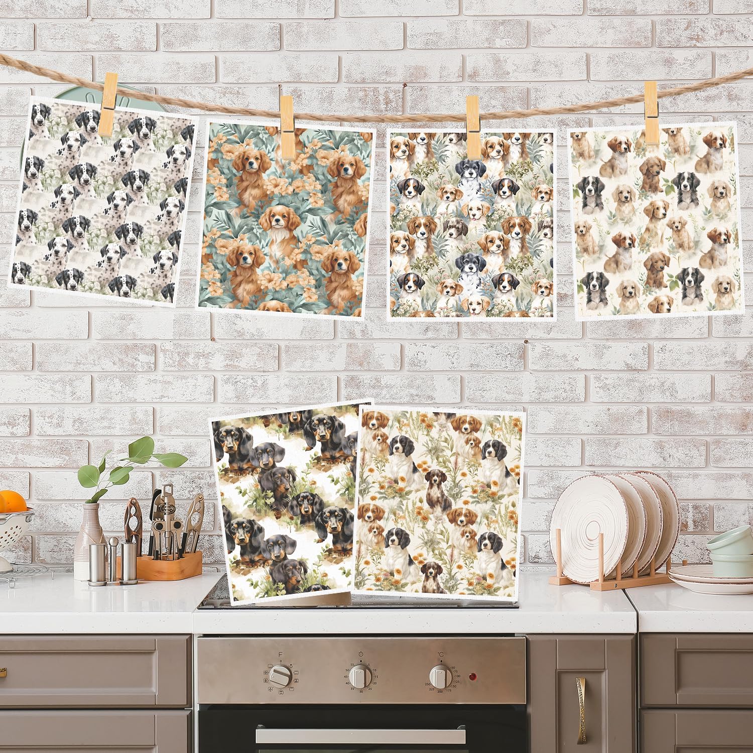 Swedish Dishcloths for Kitchen, 6PCS Cute Dog Swedish Dish Cloths Gift Set, Reusable Absorbent Cellulose Sponge Doggie Dish Towel for Home Cleaning(7.8 X 7 Inches)