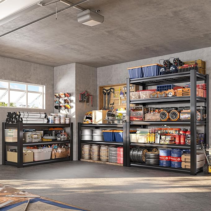 REIBII 3010LBS Storage Shelves 72" H Garage Shelving Heavy Duty Metal Shelving 5 Tier Adjustable Metal Shelves for Storage for Kitchen Pantry Warehouse Basement 72" H x 35.5" W x 16" D, 2 Pack
