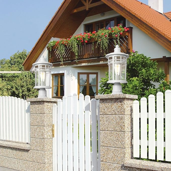 Darkaway Outdoor Post Lights Lamp Posts Outdoor Lighting, 17inch Large Waterproof Aluminum Post Lights Outdoor Light Fixtures with Glass, Light Posts for Outside Patio Yard (Large, White)