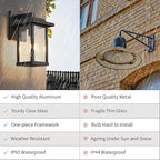 Outdoor Wall Light Fixtures, Modern Exterior Wall Mount Lanterns, Outside Wall Sconces in Black Finish with Clear Glass for Porch Patio Farmhouse, 2-Pack