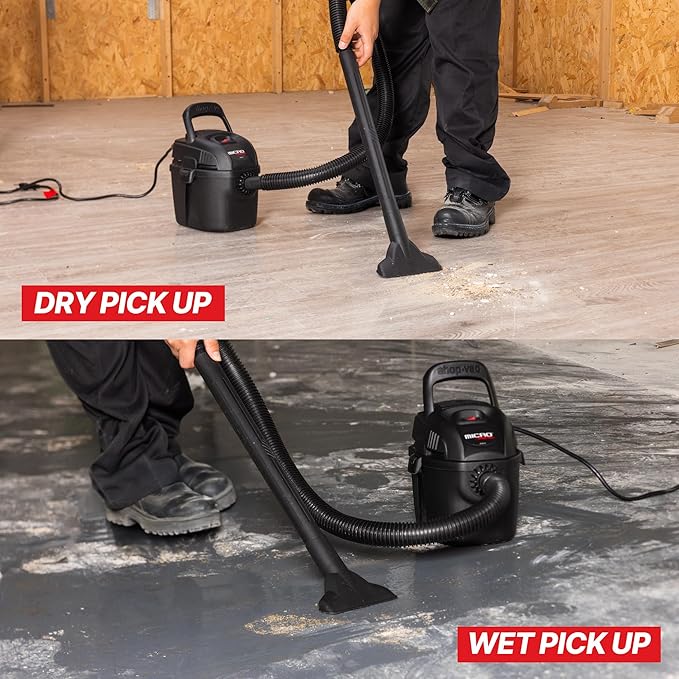 Shop-Vac 2021005 1 Gallon Micro Wet/Dry Vacuum, 1.0 Peak HP, 1.25 Inch Diameter x 4 Foot Hose, 6 Food Cord, Lightweight And Portable, Quick Wet/Dry Pickup