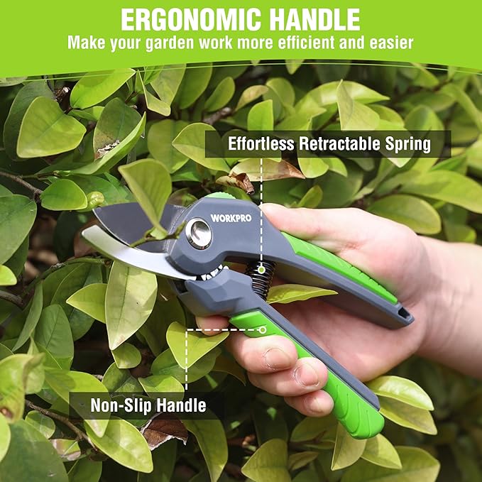 WORKPRO 8.5" Bypass Pruning Shear, Heavy Duty Garden Scissors & Clippers with Labor-Saving Design, Handheld Gardening Shears with Sharp Blade for Branch Trimming and Floral arrangement