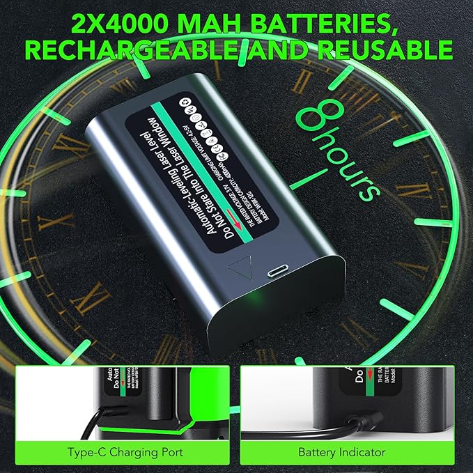 Laser Level, 4x360° Self Leveling Green Cross Line Laser for Construction and Picture Hanging with Rechargeable battery, Remote Controller, Magnetic Rotating Stand