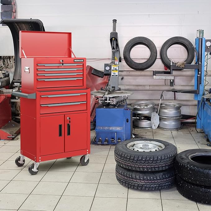 Goplus Tool Chest, 6 Drawers Extra Large Rolling Too Storage Cabinet with 4” Universal Lockable Wheels, Auto Lock, Protective Liner, 2-in-1 Heavy Duty Tool Box for Garage, Workshop