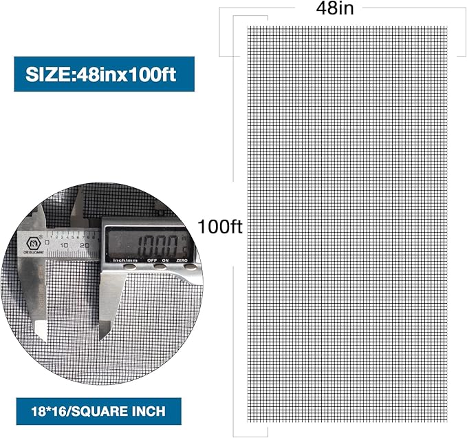 NeatiEase Window Screen Roll, 48"x100' Adjustable Flexible Fiberglass Screen Door Mesh - DIY Replacement Kit for Patio Porch Door Windows and Sliding Screen Doors(Gray)